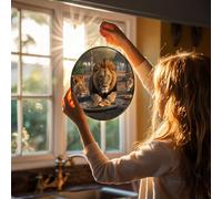 Stained Glass Window Hanging 6in Window Suncatcher Glass Panel with Metal Chain Lion 3D Lion African Safari Animals Sun Catchers Wall Art Home Decor Gift for Women Mother's Day
