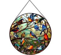 Stained Glass Window Hanging, 7.9x7.9 Inch Rainbow Maker, With Metal Chain Sun Catchers Indoor Window, Gift for Bird Lovers Women Mother's Day Garden, Style 2, Sun Catchers Indoor