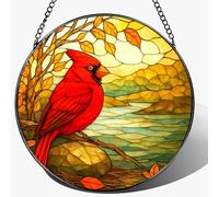 Stained Glass Window Hanging, 8 Inch Cardinal Stained Glass Suncatcher, Memorial Sun Catchers Indoor Window, Memorial Gifts, Sympathy Gift for Loss, Red Bird Decor, Cardinal Gift