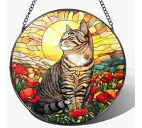 Stained Glass Window Hanging, 8 Inch Cat Stained Glass Ornament, Suncatchers for Windows Hanging, Suncatcher Decorations for Windows, Window Decor, Gifts for Cat Lovers