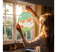 Stained Glass Window Hanging 8in Sun Catcher Glass Panel with Metal Chain | Suncatcher Decor Cute Daisy Cat Glass Panel Indoor Window Wall Art Home Decor Gift For Women Wife And Mom
