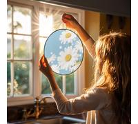 Stained Glass Window Hanging 8in Sun Catcher Glass Panel with Metal Chain | Suncatcher Decor White Daisy Flower Glass Panel Indoor Window Wall Art Home Decor Gift For Women Wife And Mom