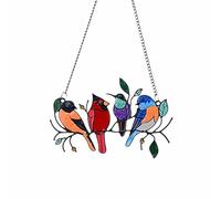 Stained Glass Window Hanging, Birds on A Branch Stain Glass Suncatcher Double Side Glass Panel Window Pendant Hanging Decor for Home, Office, Store, Coffee.