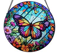 Large Stained Glass Window Hanging,12" Butterfly Stained Glass Suncatcher for Windows,Window Decorations Hanging, Butterfly Suncatcher Home Decor for Women, (Include Chain)
