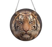 Stained Glass Window Hanging Decor, 3D Tiger Head Sun Catcher Ornament Glass Panel with Metal Chain 12in Suncatcher Decor Indoor Window Wall Art Home Decor Gift for Women Wife and Mom