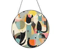 Stained Glass Window Hanging Decor, Mid-Century Modern Art Cat Sun Catcher Ornament Glass Panel with Metal Chain 8in Suncatcher Decor Indoor Window Wall Art Home Decor Gift for Women Wife and Mom