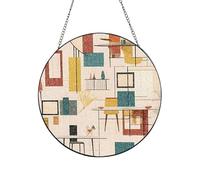 Stained Glass Window Hanging Decor, Mid Century Modern Sun Catcher Ornament Glass Panel with Metal Chain 12in Suncatcher Decor Indoor Window Wall Art Home Decor Gift for Women Wife and Mom