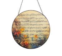 Stained Glass Window Hanging Decor, Vintage Music Note Sun Catcher Ornament Glass Panel with Metal Chain 4in Suncatcher Decor Indoor Window Wall Art Home Decor Gift for Women Wife and Mom