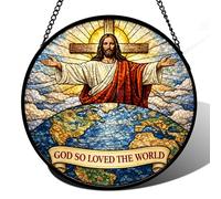 Stained Glass Window Hanging God Bless America Bald Eagle Sun Catcher Round Panel Stained Glass Kit Style Patriotic Window Decor