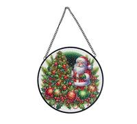 Stained Glass Window Hanging Holiday Atmosphere Pendant Indoor Outdoor Wall Art Home Garden Decor for Living Room Bedroom Home Balcony Ornaments Decoration-Santa Claus-1||8x8 Inch
