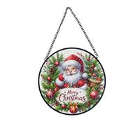 Stained Glass Window Hanging Holiday Atmosphere Pendant Indoor Outdoor Wall Art Home Garden Decor for Living Room Bedroom Home Balcony Ornaments Decoration-Santa Claus-2||8x8 Inch