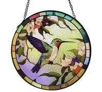 Stained Glass Window Hanging Hummingbird Floral Suncatcher, Sun Catcher for Windows, Doors & Home Decor, Decorative Gift for Grandma, Nana, Women for Mother's Day Birthday
