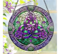 Stained Glass Window Hanging, LAOWEIKI 8'' Celtic Knot Suncatcher, Stained Glass Ornament, Suncatchers for Windows Hanging, Window Decor, Outdoor or Indoor, Gifts for Friends, Women, Art Lover