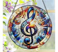 Stained Glass Window Hanging, LAOWEIKI 8'' Musical Note Suncatcher, Stained Glass Ornament, Suncatchers for Windows Hanging, Window Decor, Outdoor or Indoor, Gifts for Friends, Music Lover