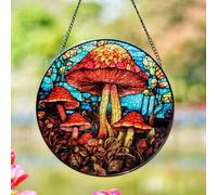 Stained Glass Window Hanging, Stunning 8''/20CM Suncatchers for Windows with Fade Resistant Hand-Painted Decorative Hanging Ornaments Captures Sunlight to Create a Vibrant Atmosphere (Mushroom)