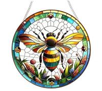 Stained glass window hanging with Bee Design Elegant glass Decor for Home and Garden 7.87"/20cm (Bee), Garden