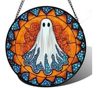 Stained glass window hangings, raven window light catchers, Halloween Gothic window hanging decorations, castle purple smoke, garden, family, ghost raven, sun catcher, spooky gift.