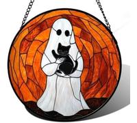 Stained glass window hangings, raven window light catchers, Halloween Gothic window hanging decorations, castle purple smoke, garden, family, ghost raven, sun catcher, spooky gift.