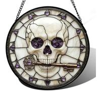 Stained glass window hangings, raven window light catchers, Halloween Gothic window hanging decorations, castle purple smoke, garden, family, ghost raven, sun catcher, spooky gift.