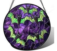 Stained glass window hangings, raven window light catchers, Halloween Gothic window hanging decorations, castle purple smoke, garden, family, ghost raven, sun catcher, spooky gift.