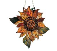 Stained Glass Window Hangings, Sunflower Acrylic Stained Glass Sun Catcher Summer Hanging Ornament with Chain, Flat Acrylic Window Ornament for Kitchen Home