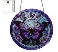 Stained Glass Window Panel - Butterfly Pendant Decor | Pendant With Dragonfly Ornaments | Window Hanging Suitable For Home Garden Decoration And Sunlight Reflection