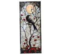 Stained Glass Window Privacy Film 18x39" Double Side Gothic Window Film Raven Moon Berry Vines Static Cling Sticker for Halloween Home Decor Stained Glass Privacy, Gothic