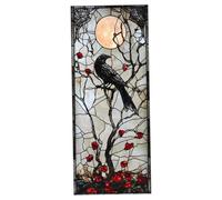 Stained Glass Window Privacy Film 18x39 Double Side Gothic Window Film Raven Moon Berry Vines Static Cling Sticker for Halloween Home Decor Stained Glass Privacy