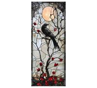Stained Glass Window Privacy Film 18x39" Double Side Gothic Window Film Raven Moon Berry Vines Static Cling Sticker for Halloween Home Decor Stained Glass