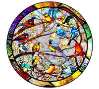Stained Glass Windows Hanging, Hummingbird Acrylic, Round Privacy Window Film, UV Blocking Self-Adhesive Frosted Sun Catcher for Home and Office Decor/8x8