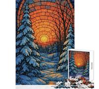 Stained Glass Winter Forest Sunset Puzzles for Adults 1000 Puzzles Great Gifts for Games Precision Cutting DIY Toys for And from 14 Years And over size 38x52cm