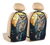 Stained Glass Wise Owl With Full Moon Car Seat Back Kick Protectors,2 Pack Kick Mats With Storage Pockets For Vehicles To Protect From Dirt Mud Scratches