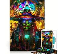 Stained Glass Witch Hard Jigsaw Puzzle for Adults 1000 Pieces Boost Recall Calm Escape Tight Edge 38x52cm