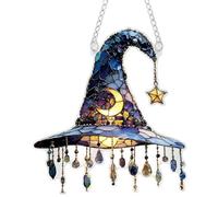 Stained Glass Witch Hat Hanging Decor Halloween Themed Gift