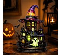 Stained Glass Witch Hat Lamp Acrylic Halloween Night Light USB Powered