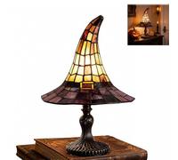 Stained Glass Witch Hat Lamp, Handcrafted Retro Resin Witch Lamp, USB Gothic Wizard Hat Night Light, Halloween Hat Lamp, Halloween Home Decor for Christmas Bedroom Birthdays Presents、18cm