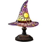 Stained Glass Witch Hat Lamp - USB LED Resin Table Light with Mystical Glow - Autumn Halloween Night Light for Bedroom, Desk, or Gift - Gothic Home Décor Accent