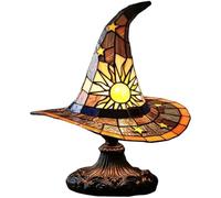 Stained Glass Witch Hat Lamp - USB LED Resin Table Light with Mystical Glow - Autumn Halloween Night Light for Bedroom, Desk, or Gift - Gothic Home Décor Accent