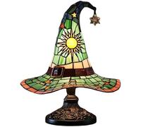 Stained Glass Witch Hat Lamp - USB LED Resin Table Light with Mystical Glow - Autumn Halloween Night Light for Bedroom, Desk, or Gift - Gothic Home Décor Accent