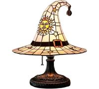 Stained Glass Witch Hat Lamp with Mystical Charm, Gothic Wizard Hat Shape Lights, Unique Vintage Lamp for Bedroom Party of Halloween Decor (Pink, L)