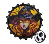 Stained Glass Witch Hat Woman Bottle Opener Round Fridge Magnets Beverage Beer Magnetic Bottle Cap Opener for Fridge, Kitchen, Office