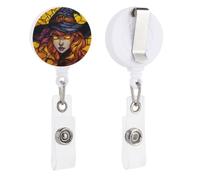 Stained Glass Witch Hat Woman Retractable Badge Holder Reel Clip ID Card Holder for Doctor Nurse Student Office Worker