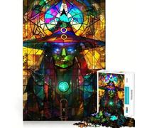 Stained Glass Witch Jigsaw Puzzles for Adults 1000 Piece Enhance Recall Leisure Time Exact Edge Festival Gift 38x26cm