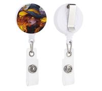Stained Glass Witch Retractable Badge Holder Reel Clip ID Card Holder for Doctor Nurse Student Office Worker