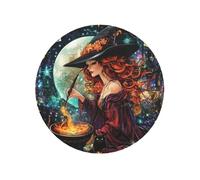 Stained Glass Witch Wearing Wizard Hat Round Magnetic Fridge Magnets For Kitchen Durable With Enduring Magnetism