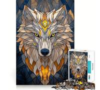 Stained Glass Wolf Adults Puzzles 1000 Piece Jigsaws Brain Teaser Home Pastime Image Assembly Memorable Gift 50x75cm