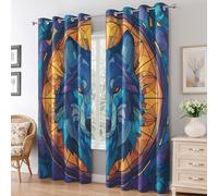 Stained Glass Wolf Blackout Curtains for Bedroom Living Room, Abstract Wolf Head Curtains Eyelet 72 Drop Home Decor, Patterned Window Drapes, 66x72 Inch 2 Panels B-D96