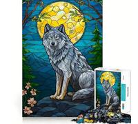 Stained Glass Wolf Under Moonlight Jigsaw Puzzles for Adults 1000 Pieces Mental Logic Toy Gentle Relax Firm Cut Santa Wish List 38x52cm