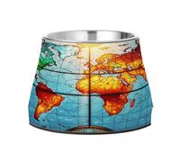 Stained Glass World Map Wallpaper Dogs Water Bowl with Stand Stainless Steel Pets Basic Bowls for Slow Feed Cats Comfort Feeding