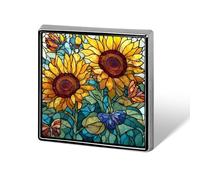 Stained Glass Yellow Sunflowers Colorful Butterflies Unisex Brooches & Pins Square Lightweight Lapel Badge Jewelry for Clothing Shawl Hat